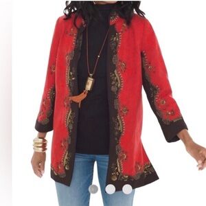 CHICO’s Beaded Embroidered Sz 2 Jacket Gogi Berry Fully lined Cotton Linen blend